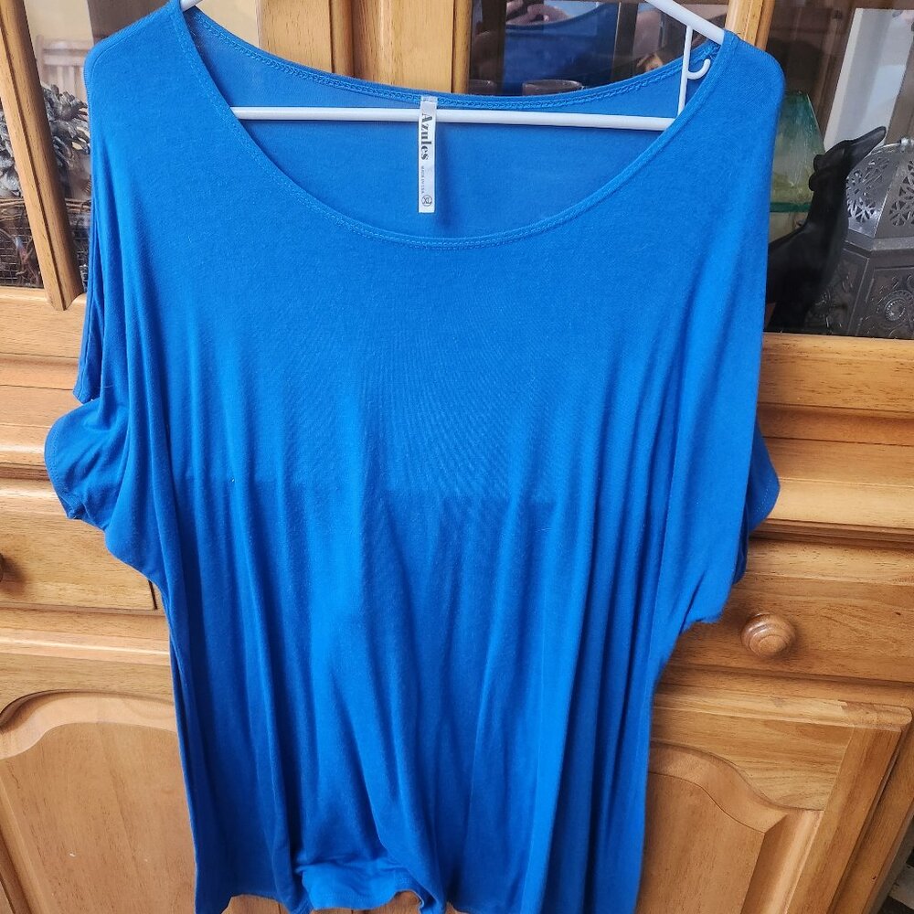 Azules -Blue Short Sleeve Tunic Dress Shirt